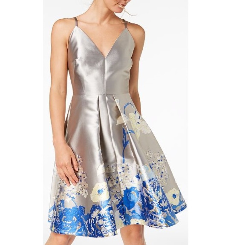 💎CALVIN KLEIN Floral-Border Metallic Fit &Flare - Picture 3 of 3